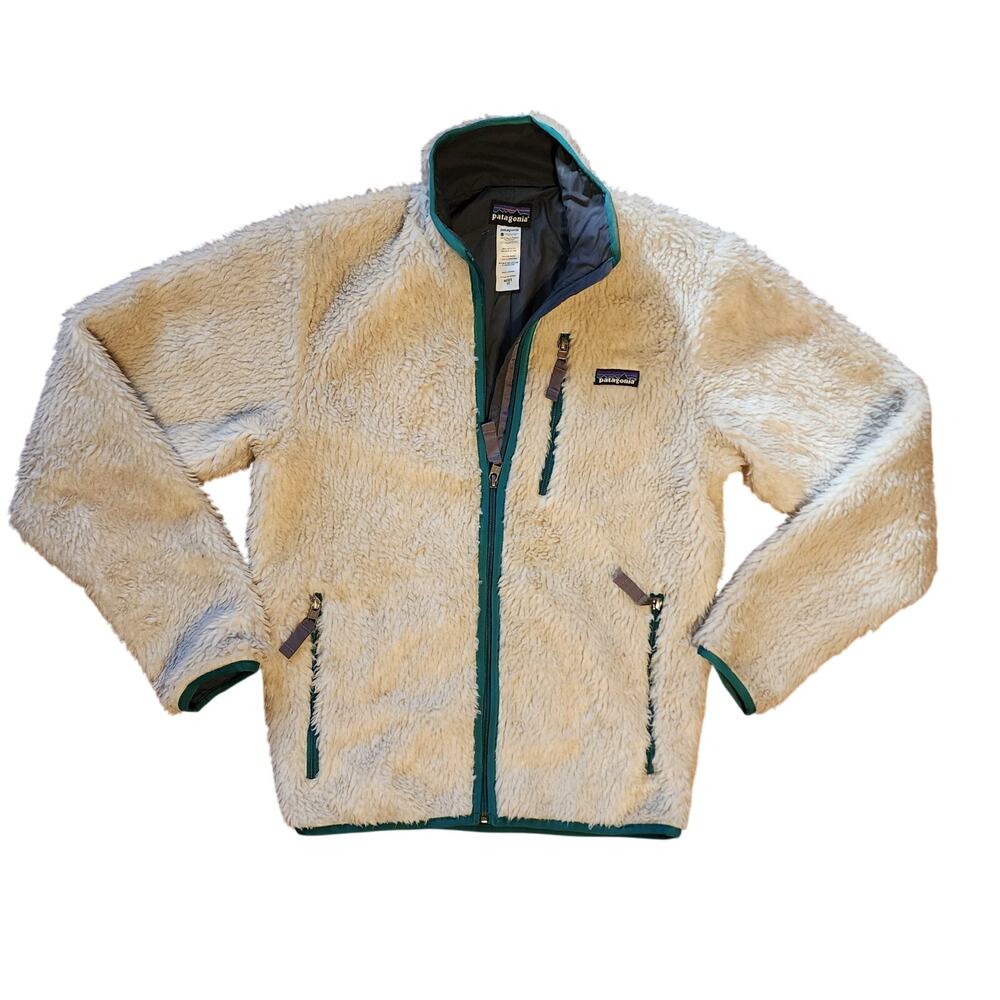 Men's Vintage Patagonia Deep Pile Retro X Full Zip XS Cream Off White Blue Green